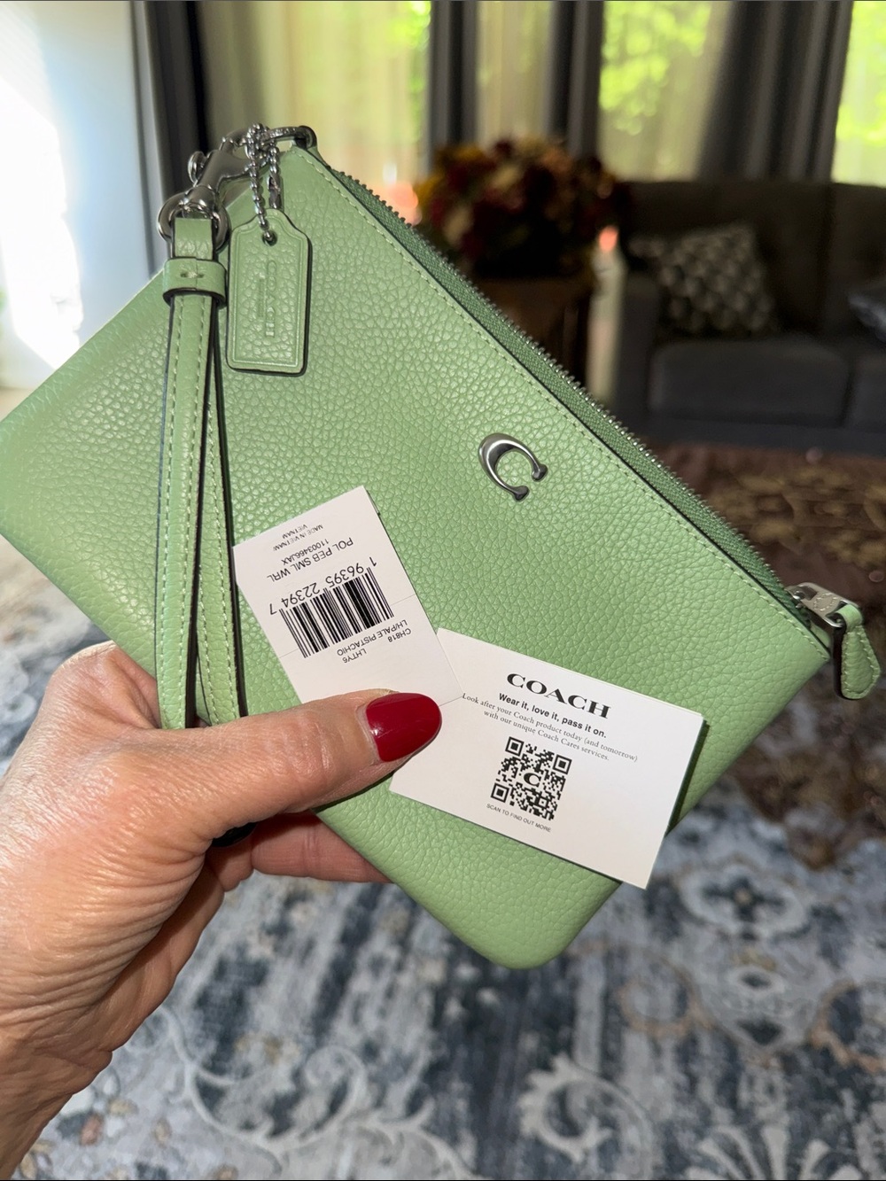 Coach Pebbled Leather Wristlet in Mint